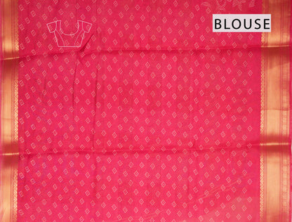 Red Printed Cotton Dot Florals Zari Border Saree