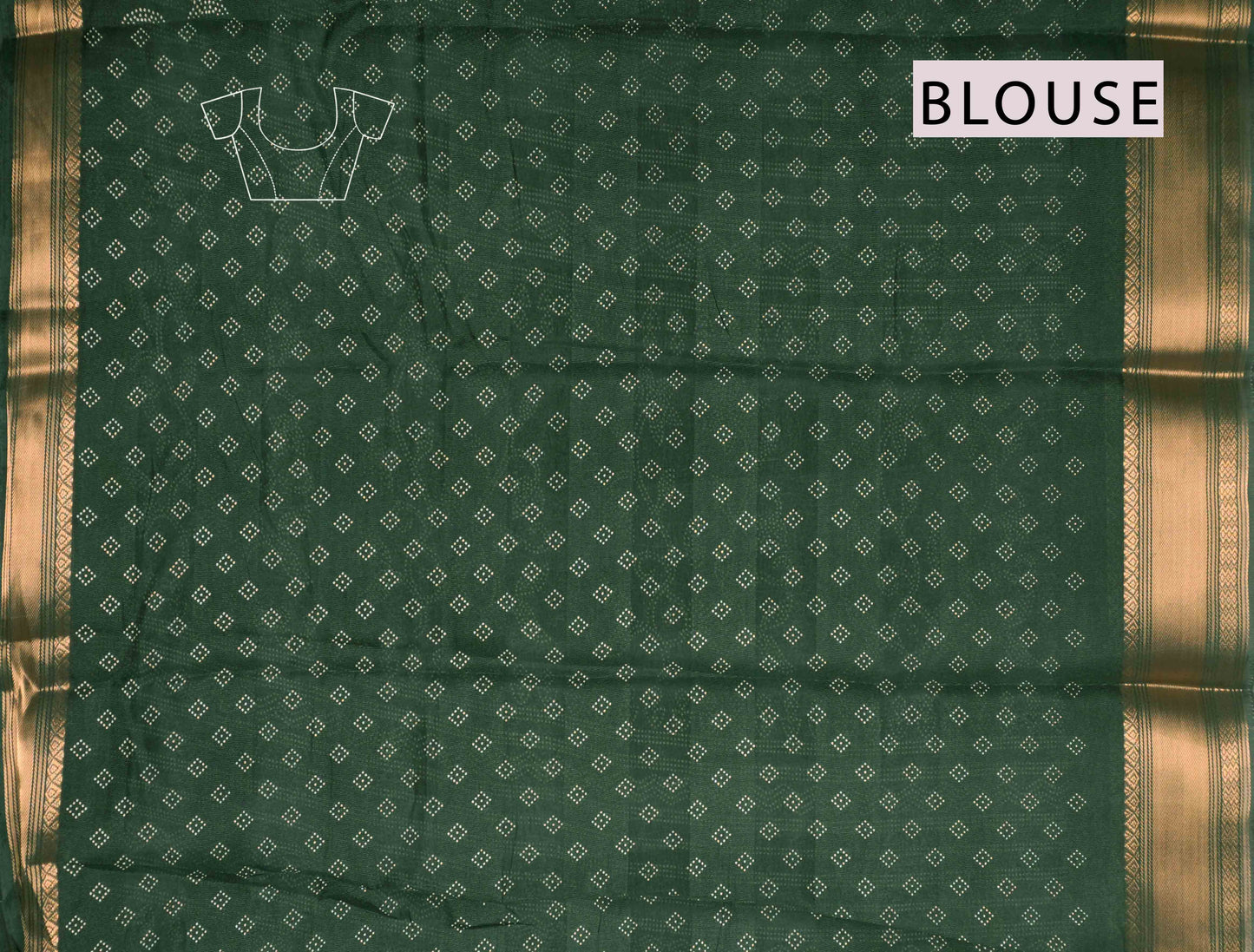 Green Printed Cotton Rangoli Dots Zari Border Saree