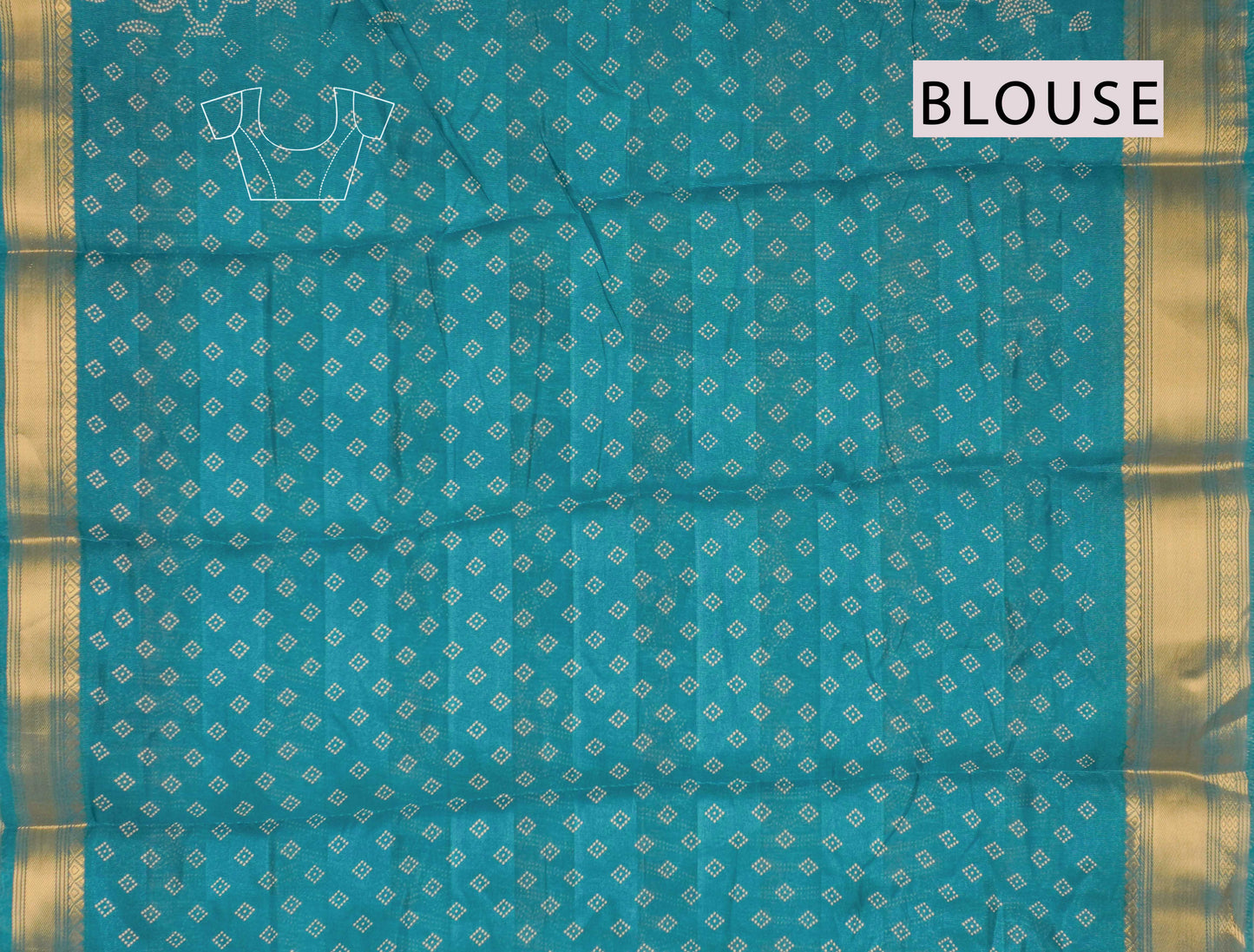 Peacock Blue Printed Cotton Dot Floral Zari Border Saree