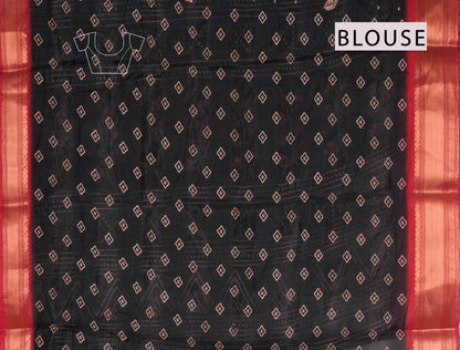 Black Printed Cotton LeafLine Print Zari Border Saree