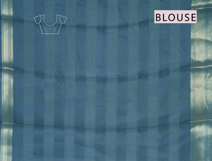 Blue Printed Cotton Floral Canvas Print Zari Border Saree