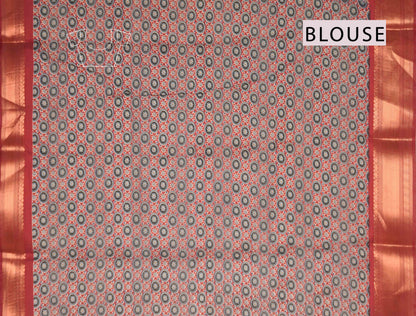 Maroon Printed Cotton Floral Zari Border Saree