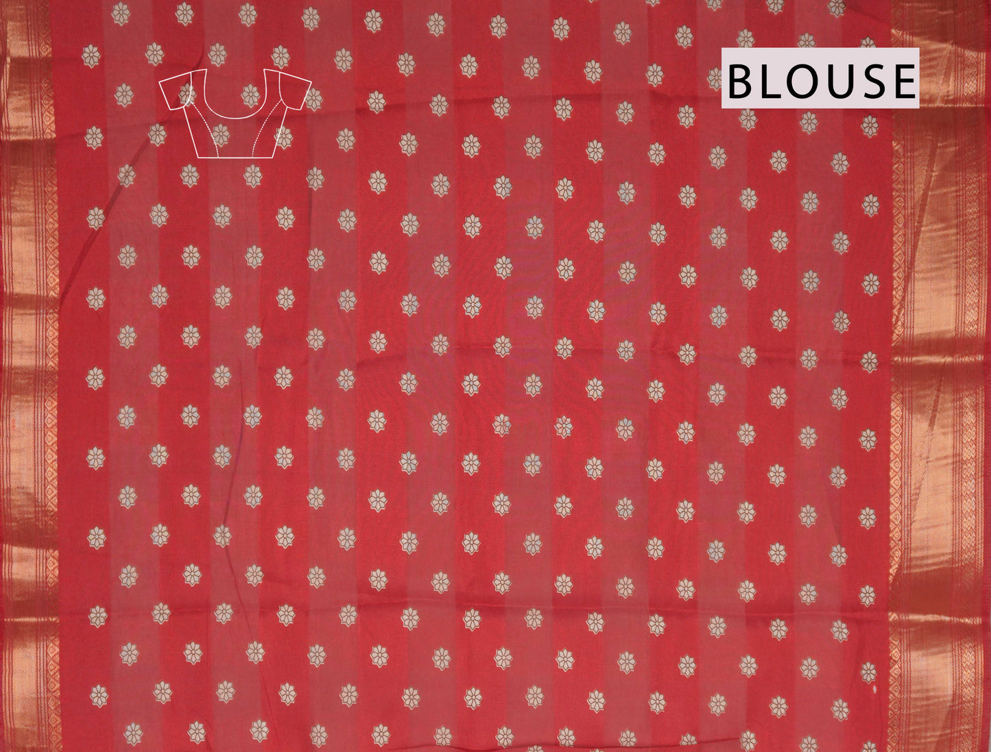 Off White Printed Cotton Bloom Power Red Zari Border Saree