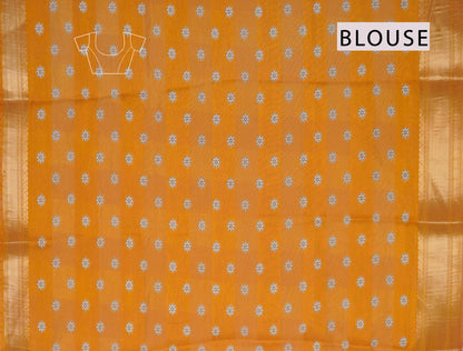 Off White Printed Cotton Floral Power Yellow Zari Border Saree