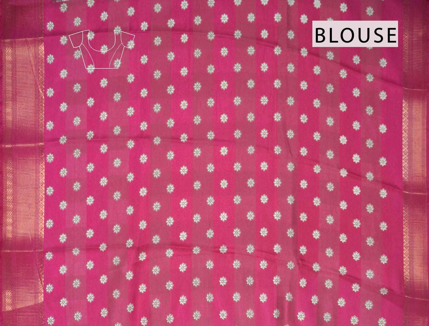 Off White Printed Cotton Bloom Power Pink Zari Border Saree