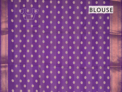 Off White Printed Cotton Floral Power Violet Zari Border Saree