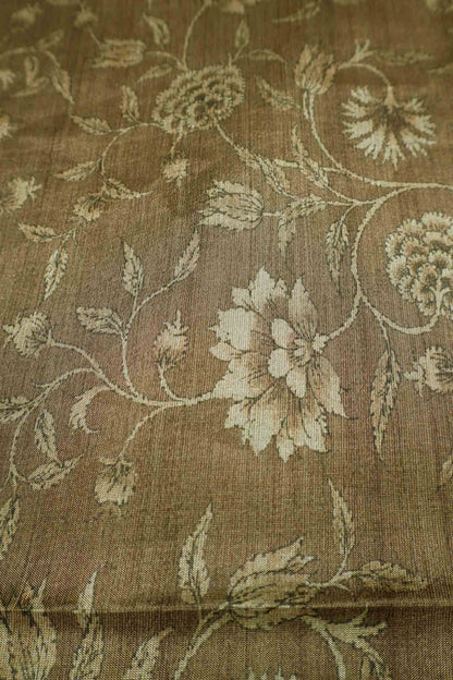 Moss Green With Brown Semi Tussar Blooming Magic Prints Flamingo Border Saree