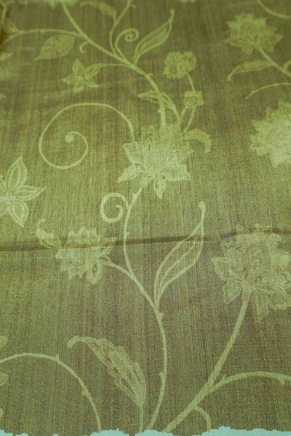 Olive Green Semi Tussar Blooming Magic Prints Crane Border Saree