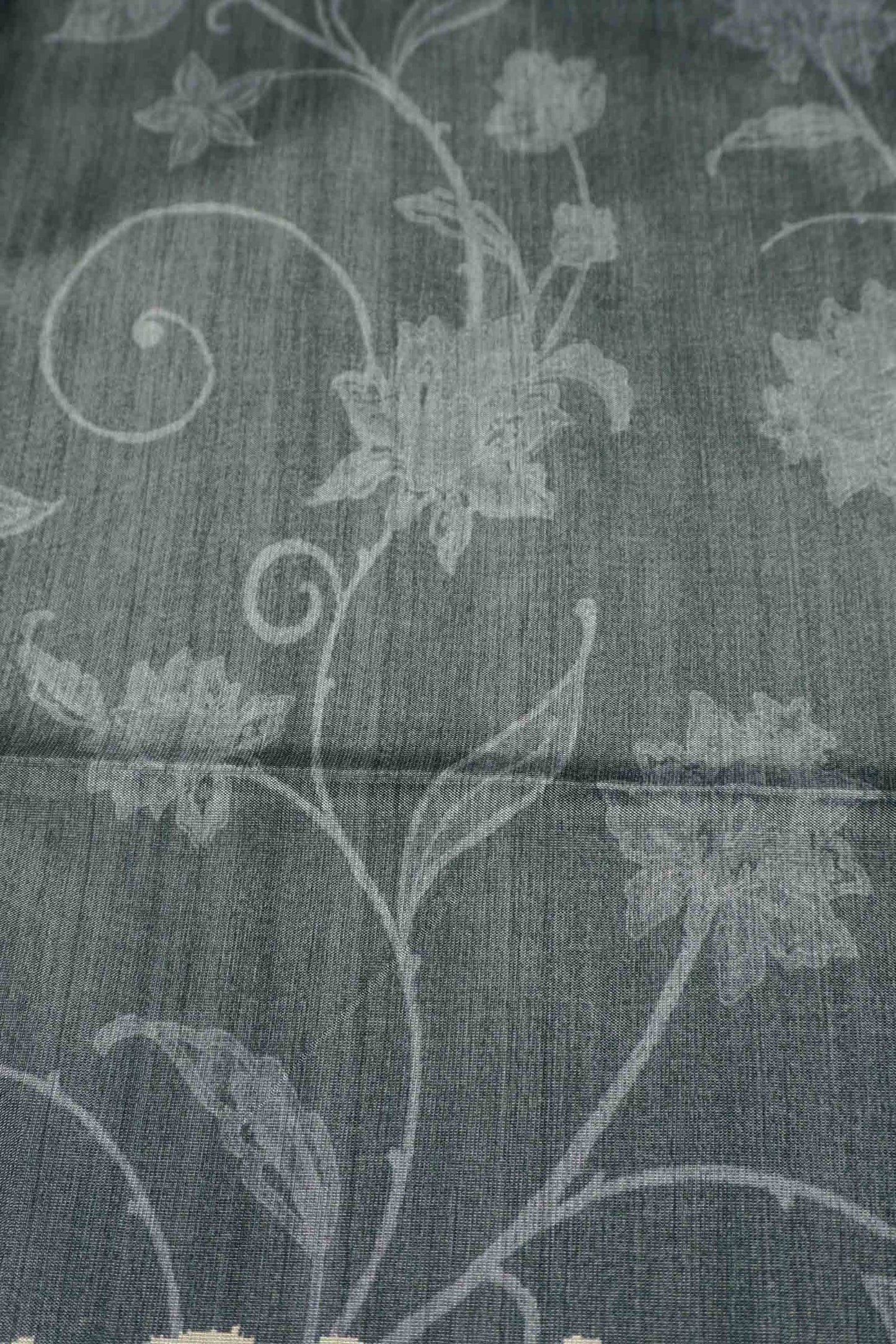 Ash Black Semi Tussar Blooming Magic Prints Crane Border Saree