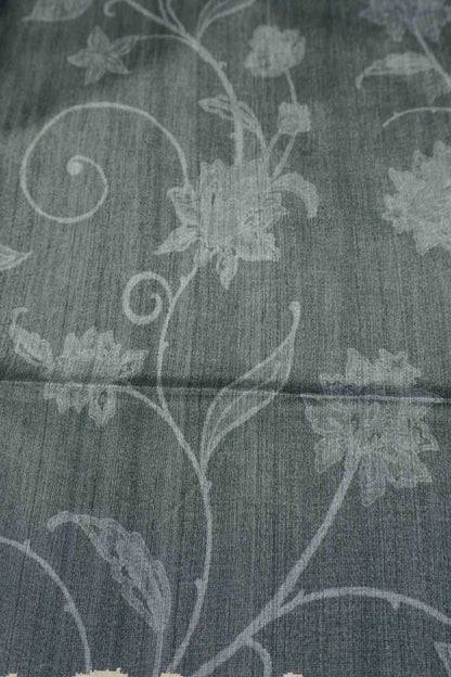 Ash Black Semi Tussar Blooming Magic Prints Crane Border Saree