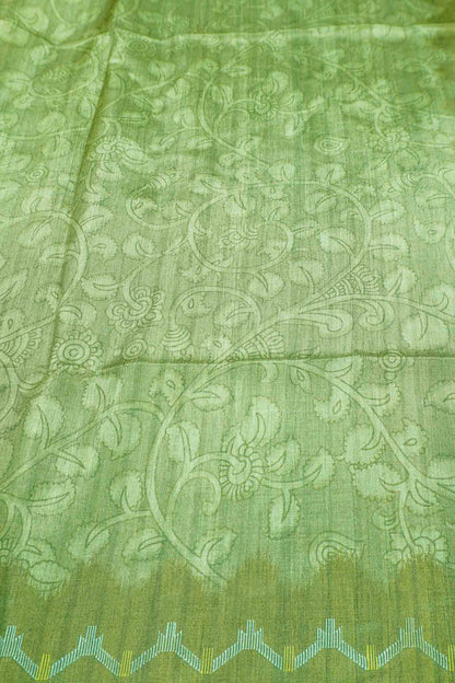 Olive Green Semi Tussar Blooming Magic Prints Art Border Saree