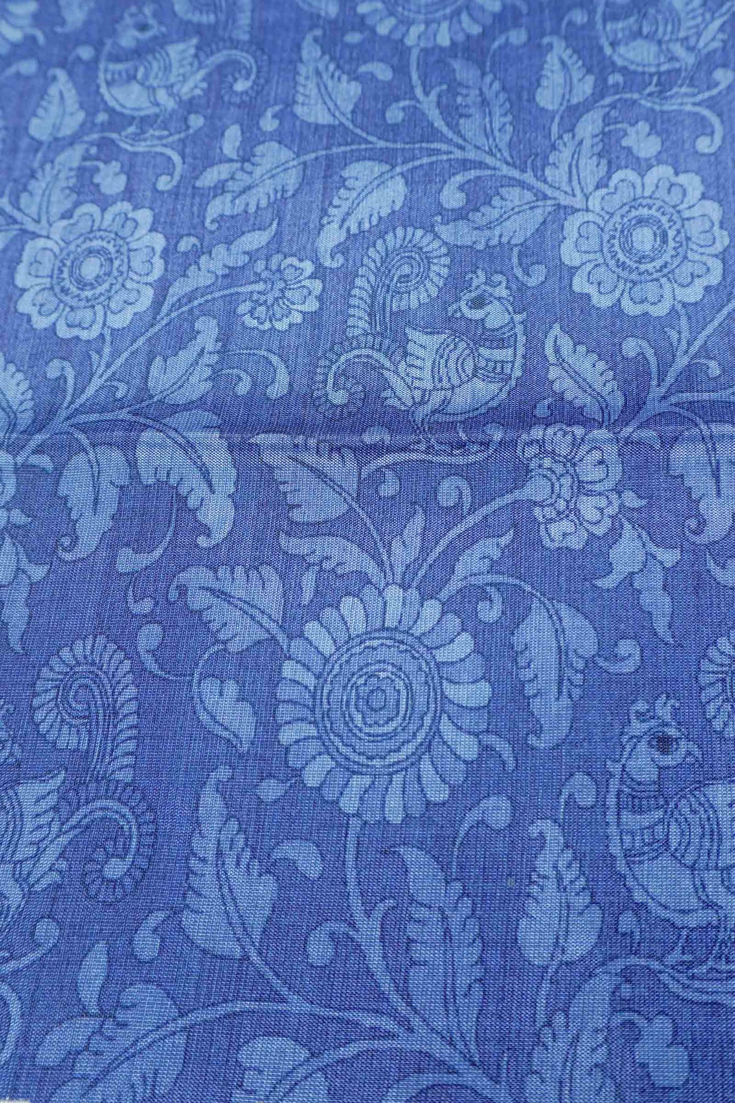 Blue Semi Tussar Blooming Magic Prints Parrot Border Saree
