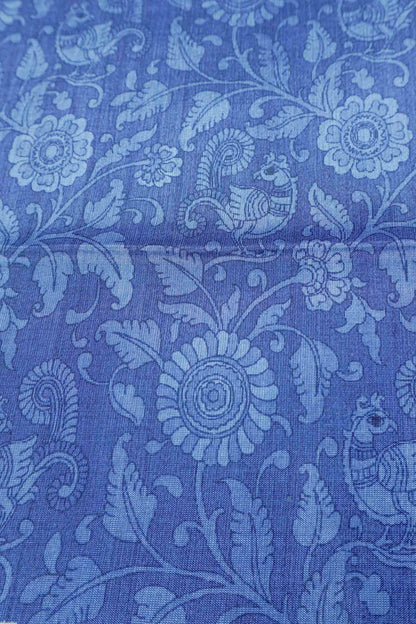 Blue Semi Tussar Blooming Magic Prints Parrot Border Saree