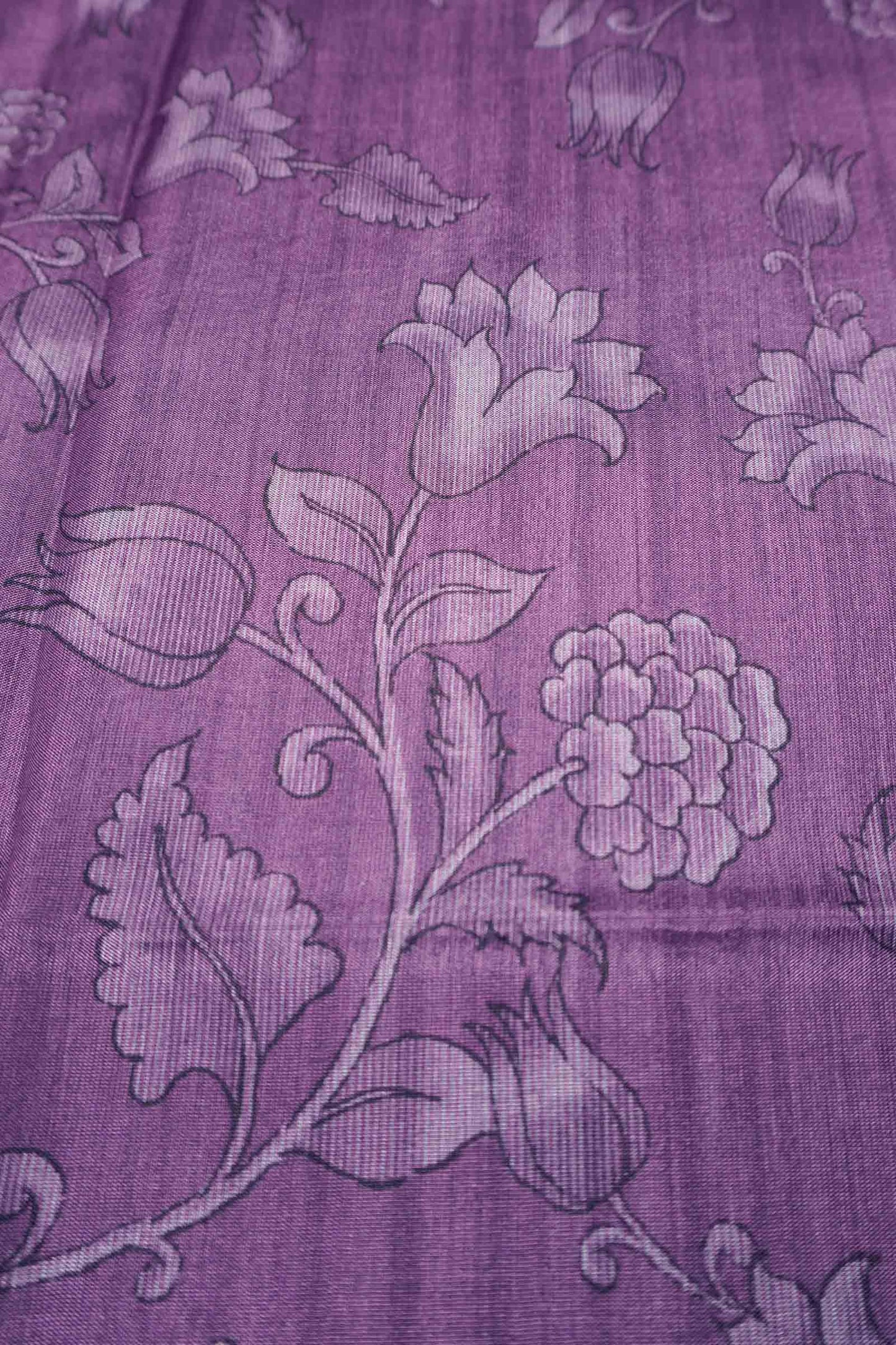 Violet Semi Tussar Blooming Magic Prints Jamdani Inspired Border Saree