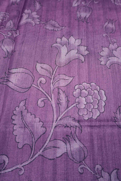 Violet Semi Tussar Blooming Magic Prints Jamdani Inspired Border Saree