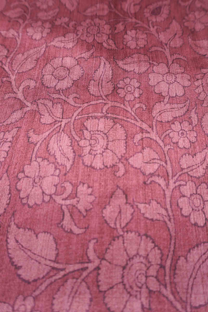 Red Semi Tussar Blooming Magic Prints Peacock Border Saree