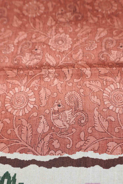 Orange Semi Tussar Blooming Magic Prints Parrot Border Saree