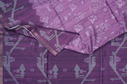 Violet Semi Tussar Blooming Magic Prints Jamdani Inspired Border Saree
