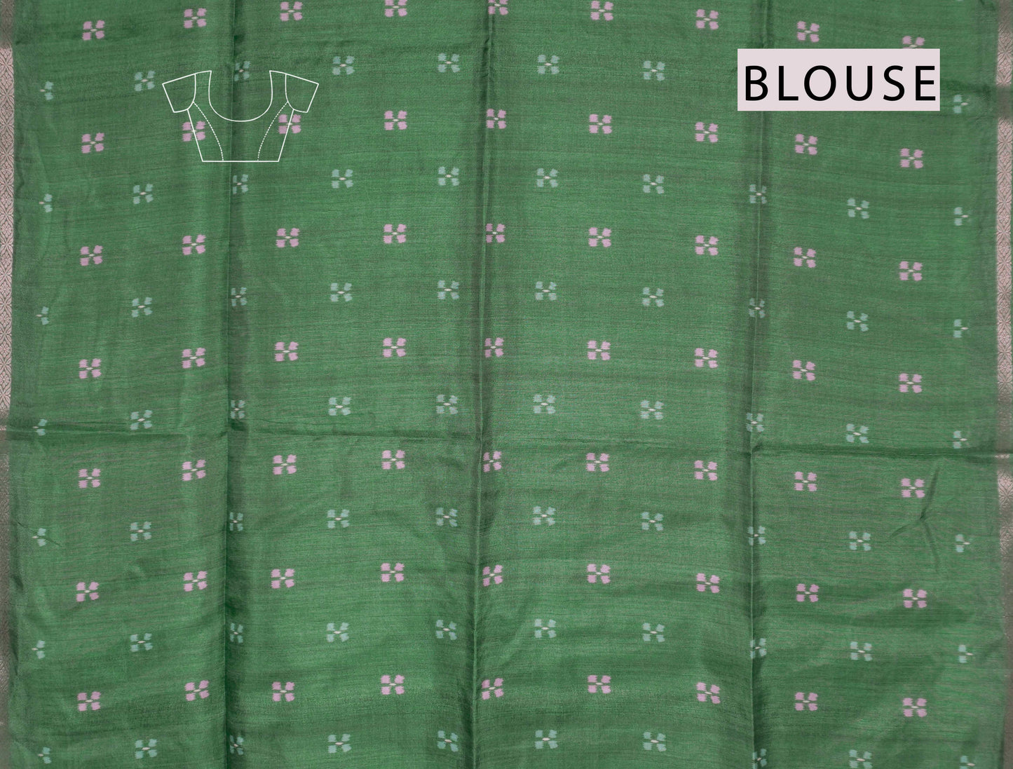 Leaf Green With White Semi Tussar Blooming Magic Prints Crane Border Saree