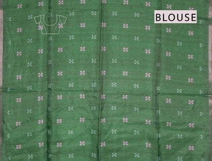 Leaf Green With White Semi Tussar Blooming Magic Prints Crane Border Saree