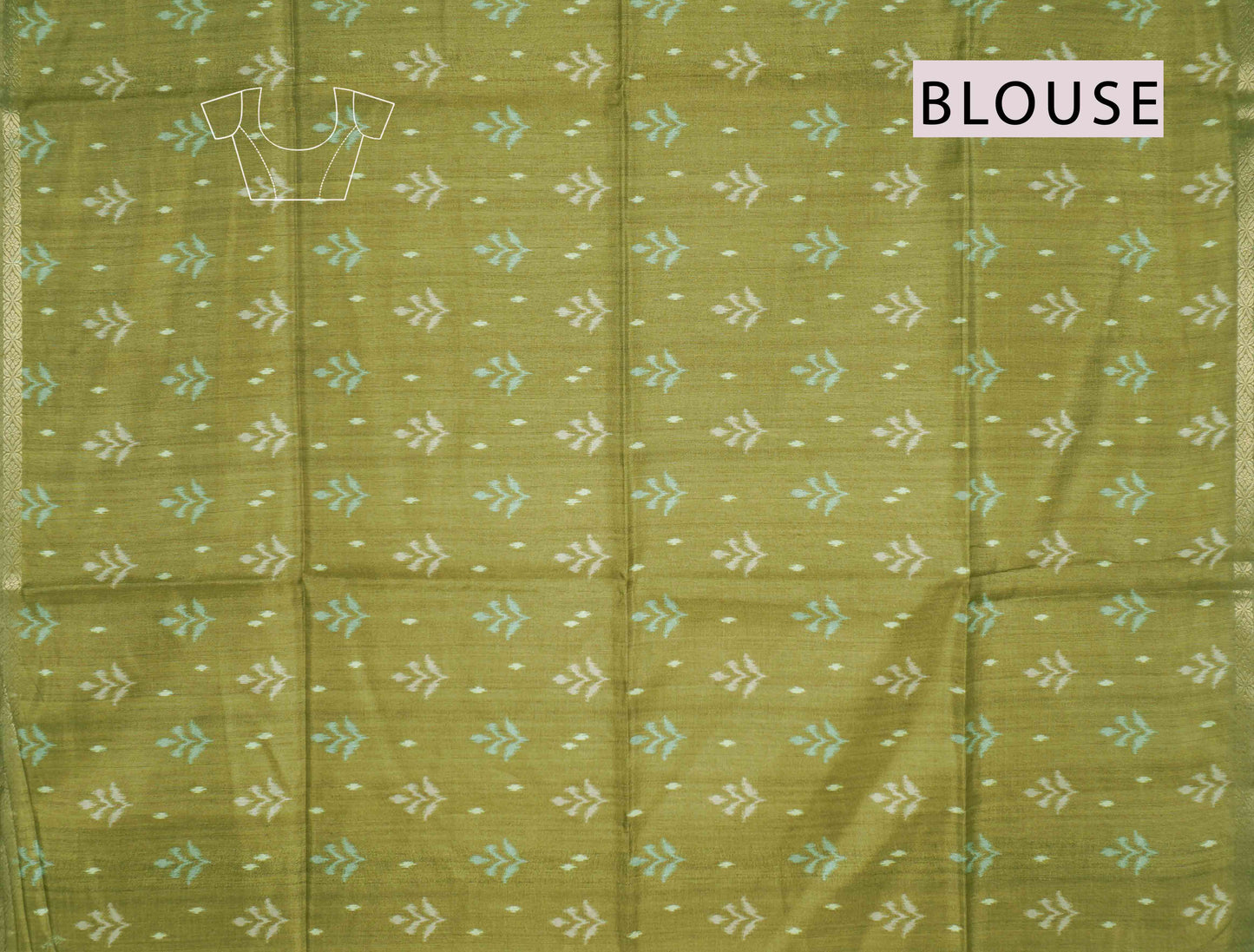 Olive Green Semi Tussar Blooming Magic Prints Crane Border Saree