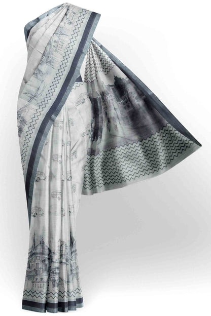 Black And White River Walk Print Saree
