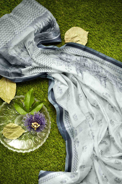 Black And White River Walk Print Saree