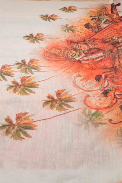 Off White Semi Linen Kathakali Scenes Saree
