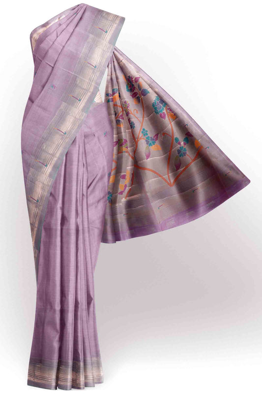 Lilac Bengal Cotton With Paithani Inspired Fusion Saree
