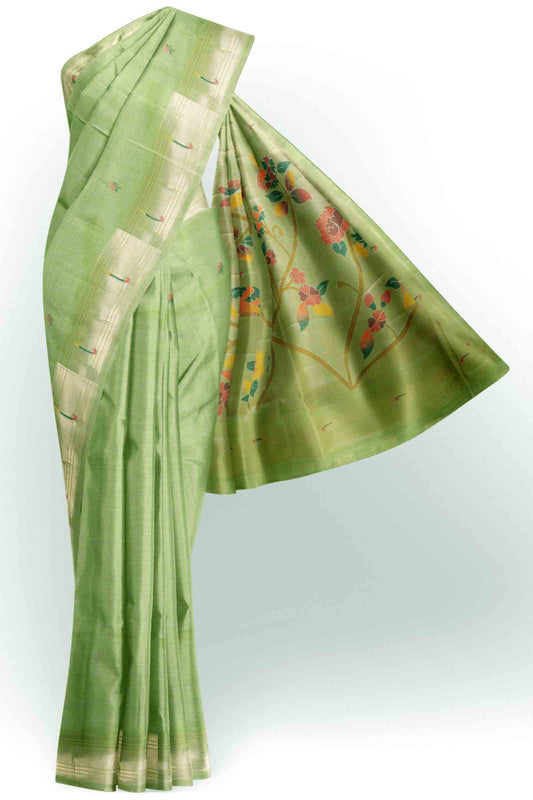 Green Bengal Cotton With Paithani Inspired Fusion Saree