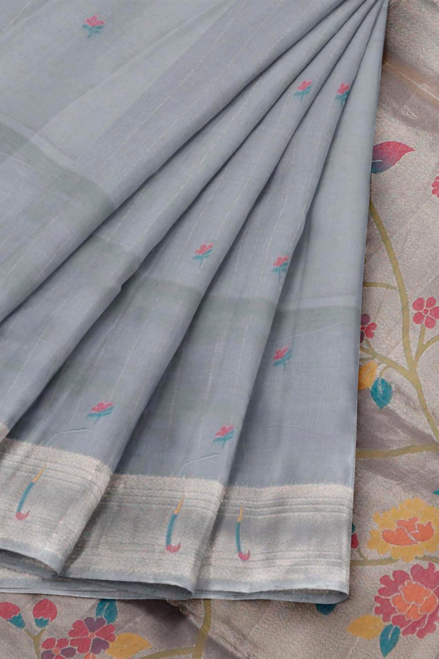Grey Bengal Cotton With Paithani Inspired Fusion Saree
