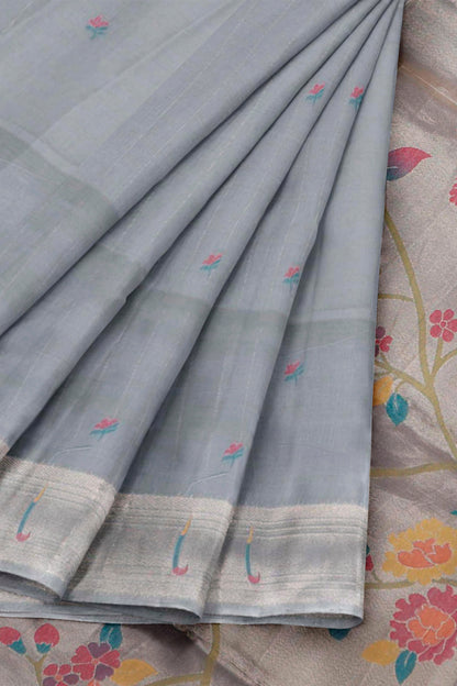 Grey Bengal Cotton With Paithani Inspired Fusion Saree