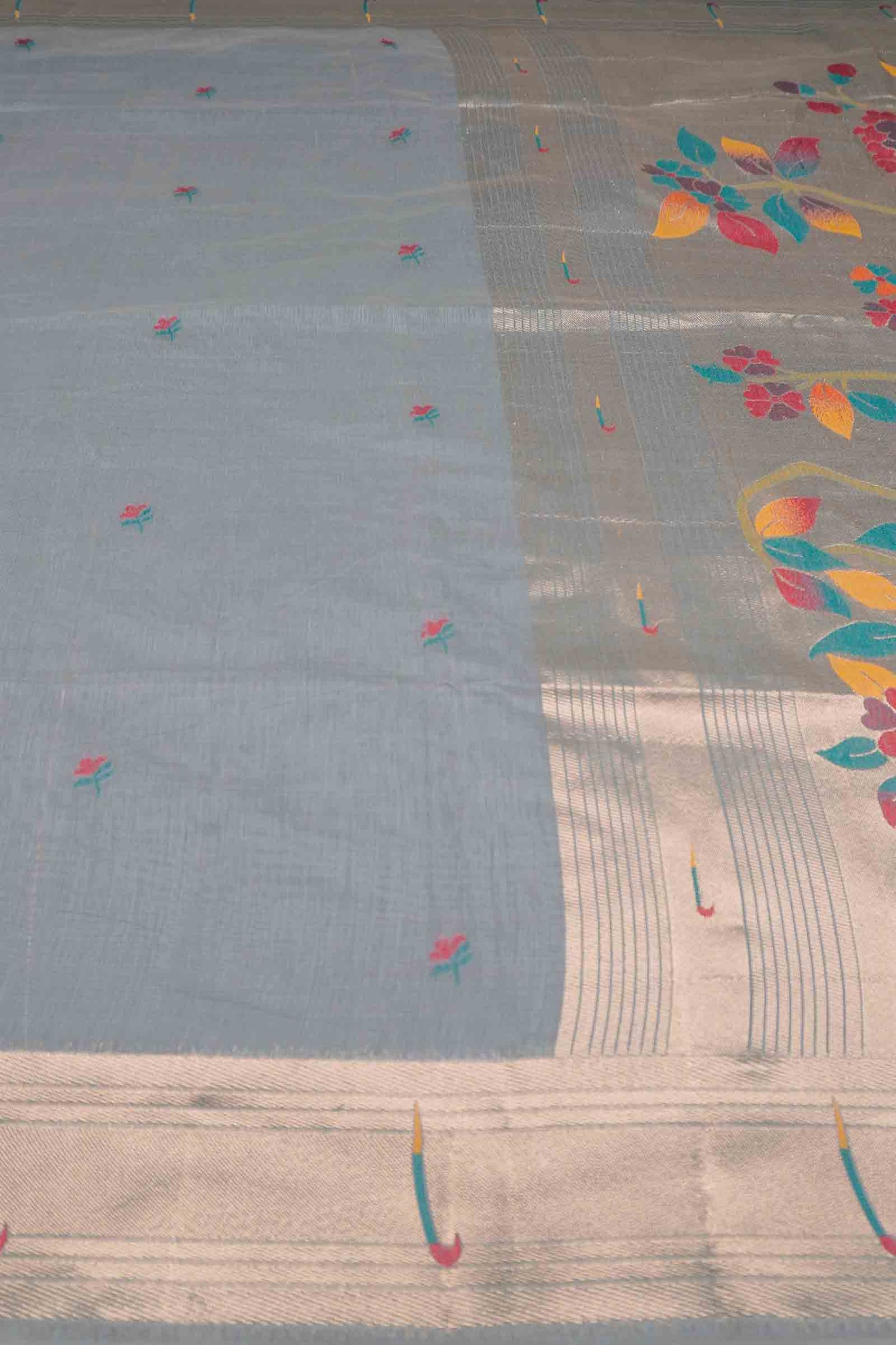 Grey Bengal Cotton With Paithani Inspired Fusion Saree