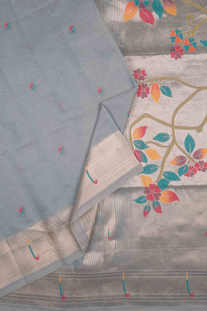 Grey Bengal Cotton With Paithani Inspired Fusion Saree