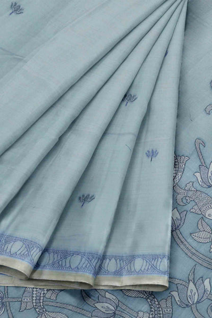 Blue Bengal Cotton Kamalam Butta Madhubani Inspired Pallu Saree
