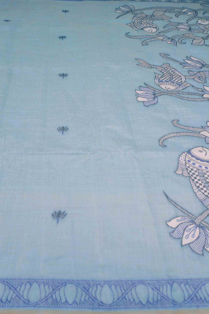 Blue Bengal Cotton Kamalam Butta Madhubani Inspired Pallu Saree