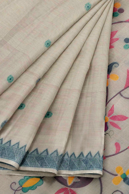 Off White Bengal Cotton Mini Butta Jamdani Style Pallu Border Saree