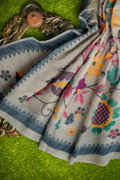 Off White Bengal Cotton Mini Butta Jamdani Style Pallu Border Saree