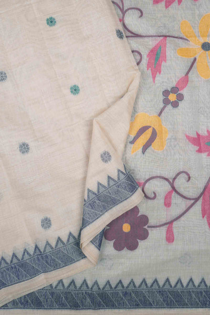 Off White Bengal Cotton Mini Butta Jamdani Style Pallu Border Saree