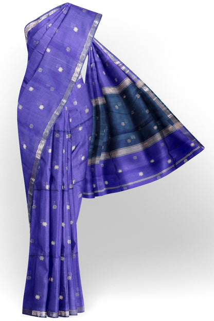 Violet Semi Maheswari Cotton Sampada Puspa Butta Contrast Pallu Saree