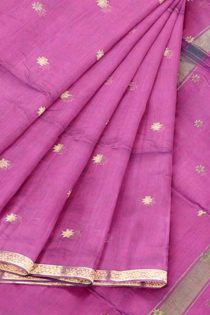 Purple Semi Maheswari Cotton Sampada Puspa Butta Contrast Pallu Saree