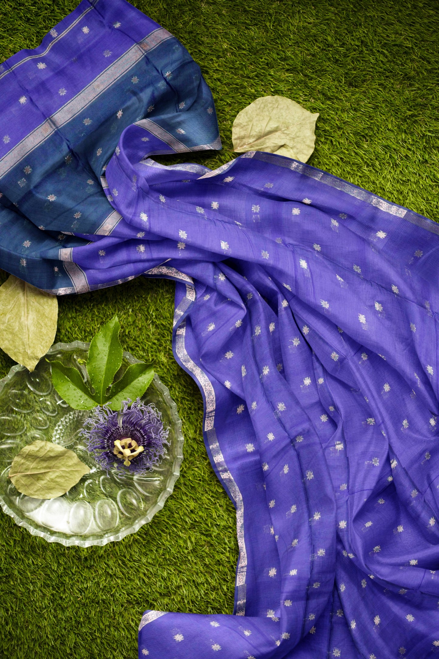 Violet Semi Maheswari Cotton Sampada Puspa Butta Contrast Pallu Saree