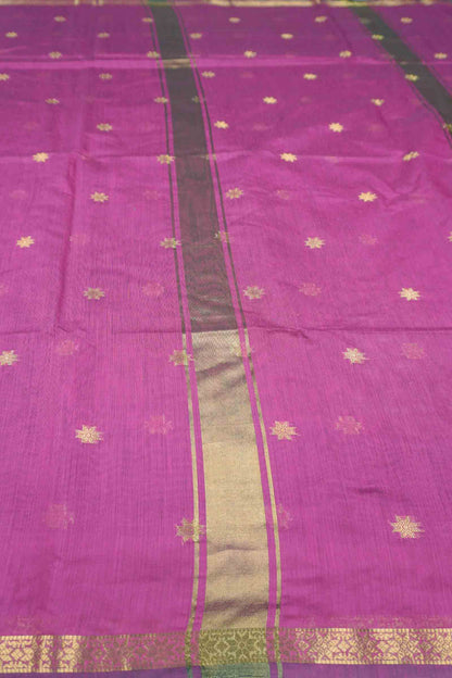Purple Semi Maheswari Cotton Sampada Puspa Butta Contrast Pallu Saree