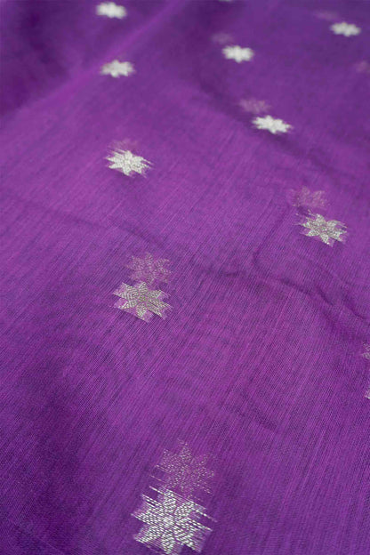 Violet Semi Maheswari Cotton Sampada Puspa Butta Contrast Pallu Saree