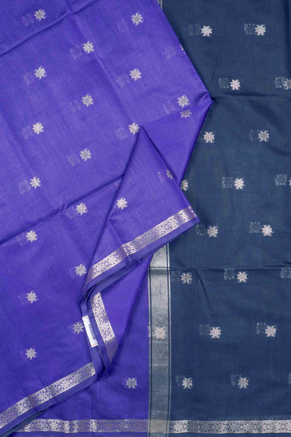 Violet Semi Maheswari Cotton Sampada Puspa Butta Contrast Pallu Saree