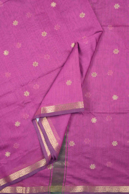 Purple Semi Maheswari Cotton Sampada Puspa Butta Contrast Pallu Saree