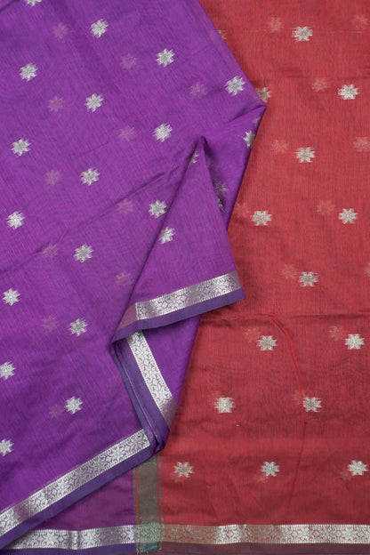 Violet Semi Maheswari Cotton Sampada Puspa Butta Contrast Pallu Saree