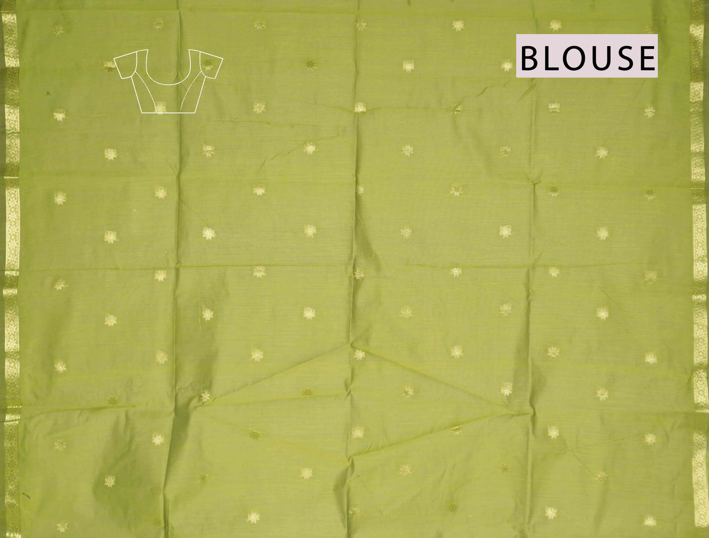 Light Olive Green Semi Maheswari Cotton Sampada Puspa Butta Contrast Pallu Saree