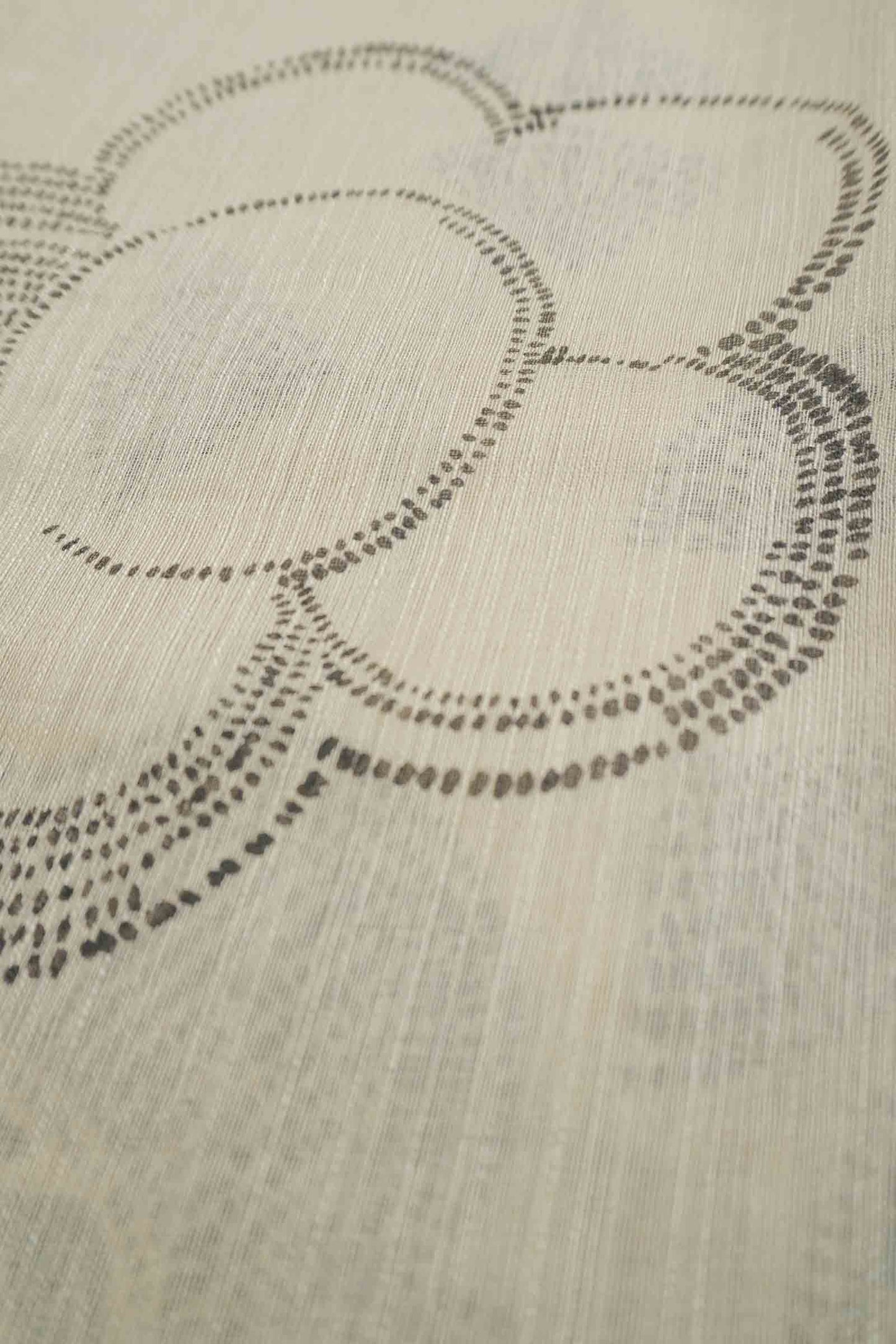 Black - Off White Printed Cotton Modern Art Floral Rings Jute Finish Saree