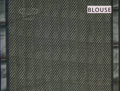 Black - Off White Printed Cotton Modern Art Floral Rings Jute Finish Saree